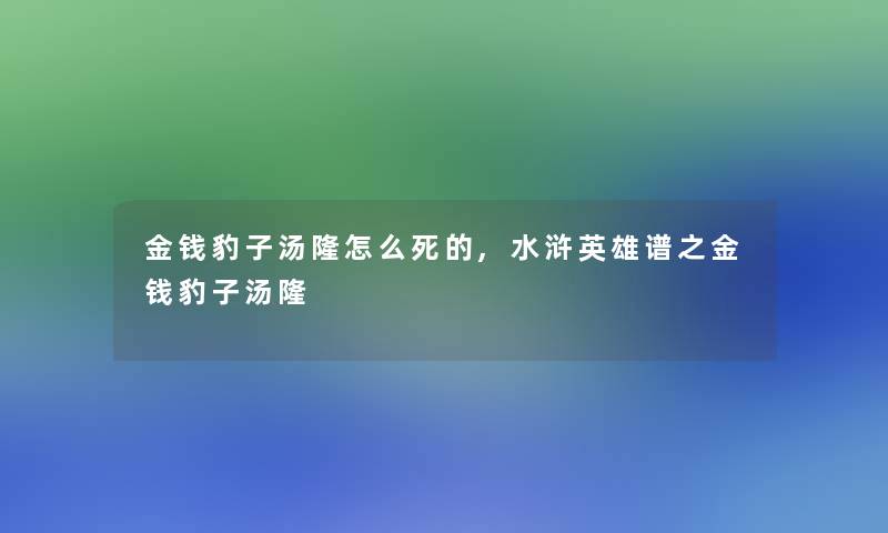 金钱豹子汤隆怎么,水浒英雄谱之金钱豹子汤隆