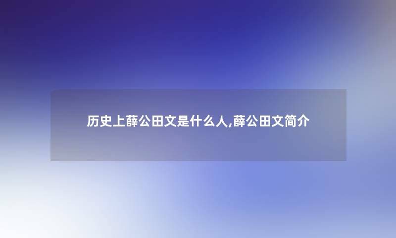 历史上薛公田文是什么人,薛公田文简介