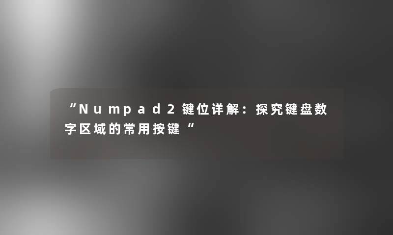 Numpad2键位详解：探究键盘数字区域的常用按键