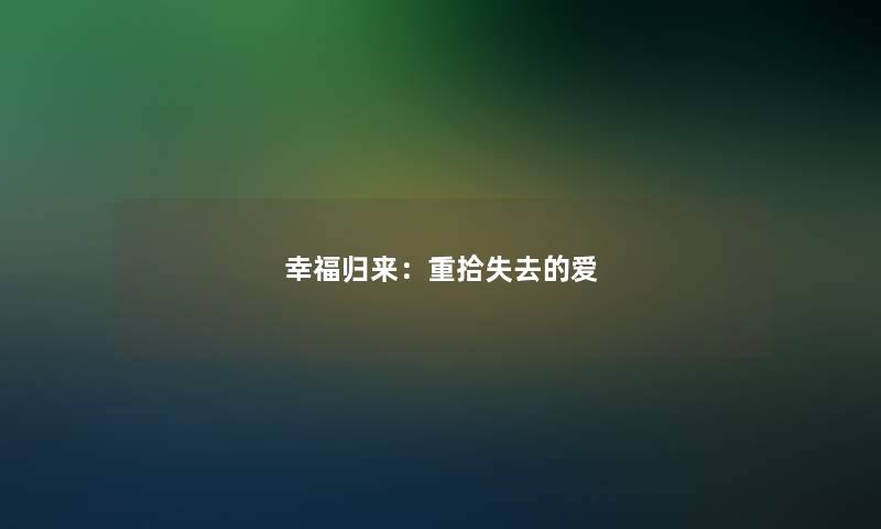 幸福归来：重拾失去的爱
