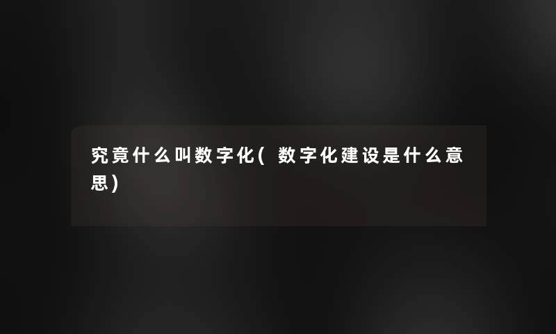 究竟什么叫数字化(数字化建设是什么意思)