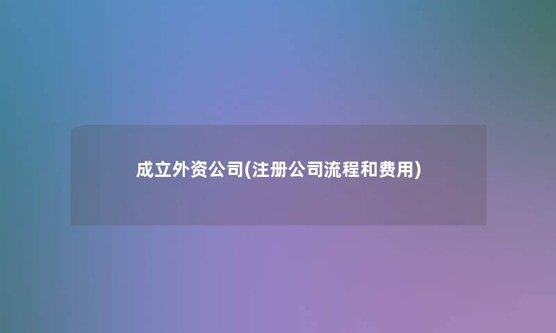 成立外资公司(注册公司流程和费用)