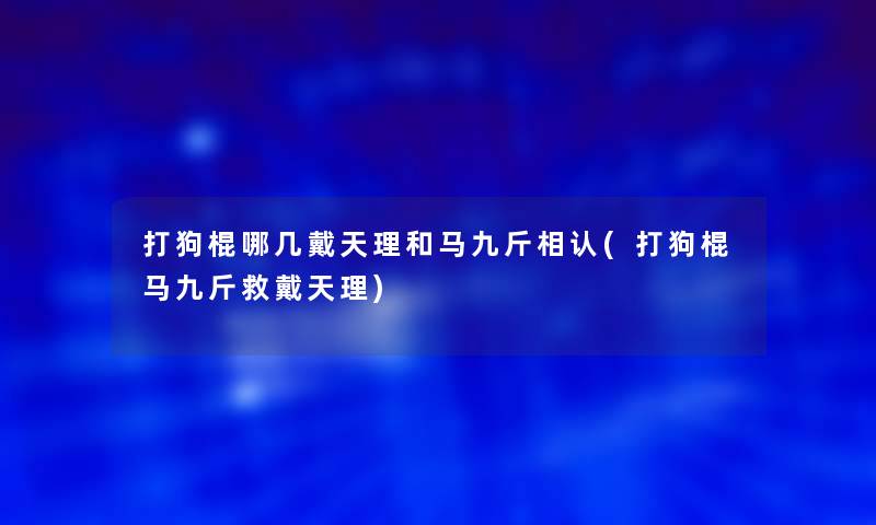打狗棍哪几戴天理和马九斤相认(打狗棍马九斤救戴天理)
