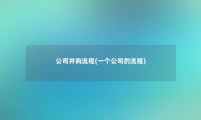 公司并购流程(一个公司的流程)
