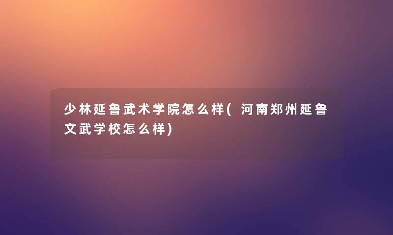 少林延鲁武术学院怎么样(河南郑州延鲁文武学校怎么样)