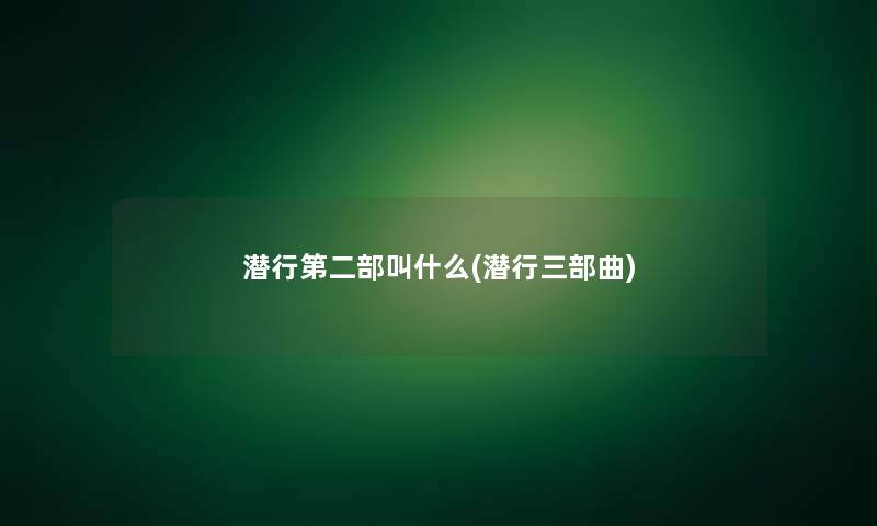 潜行第二部叫什么(潜行三部曲)