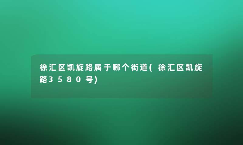 徐汇区凯旋路属于哪个街道(徐汇区凯旋路3580号)