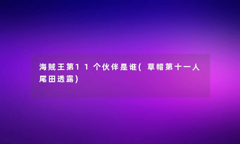海贼王第11个伙伴是谁(草帽第十一人尾田透露)