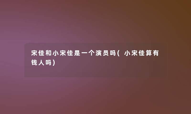 宋佳和小宋佳是一个演员吗(小宋佳算有钱人吗)