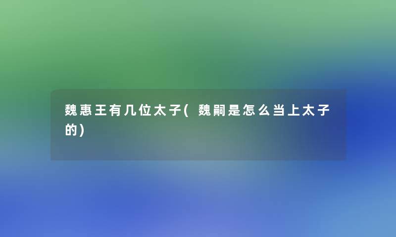 魏惠王有几位太子(魏嗣是怎么当上太子的)
