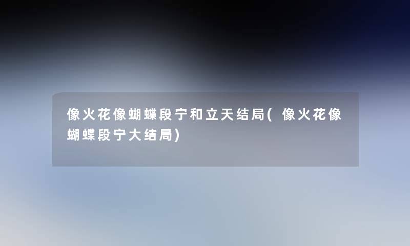 像火花像蝴蝶段宁和立天结局(像火花像蝴蝶段宁大结局)