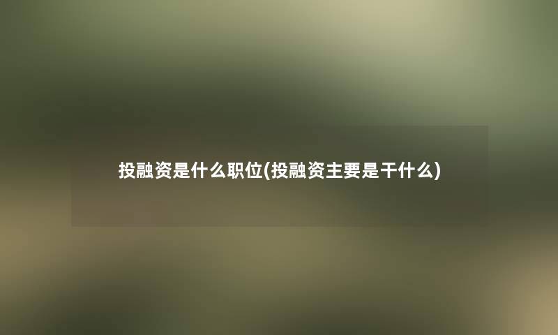 投融资是什么职位(投融资主要是干什么)