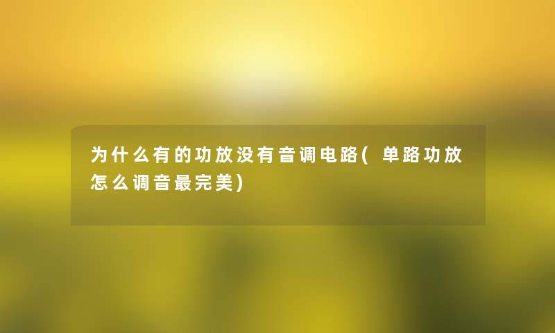 为什么有的功放没有音调电路(单路功放怎么调音完美)