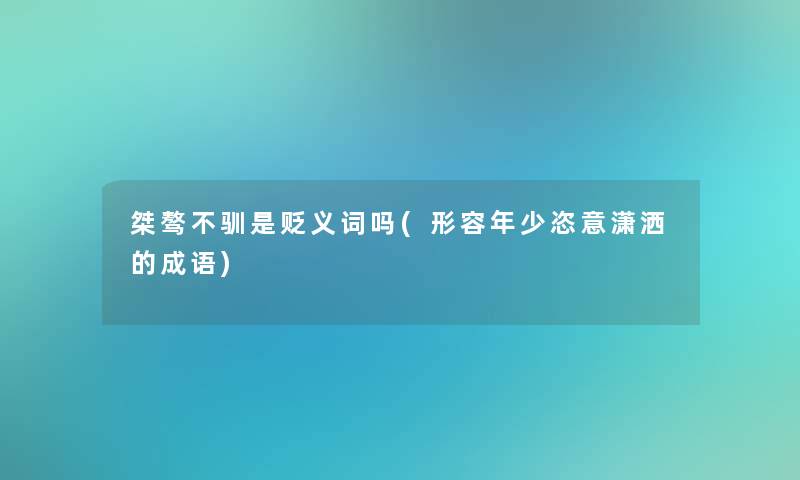 桀骜不驯是贬义词吗(形容年少恣意潇洒的成语)