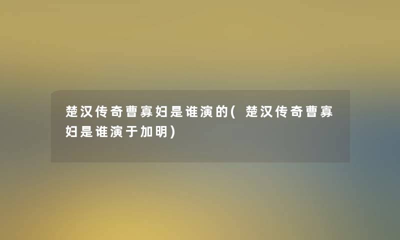 楚汉传奇曹寡妇是谁演的(楚汉传奇曹寡妇是谁演于加明)