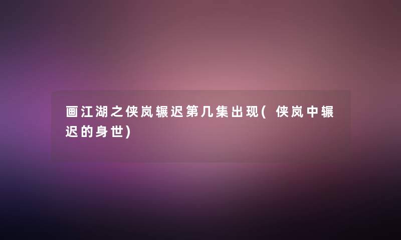画江湖之侠岚辗迟第几集出现(侠岚中辗迟的身世)