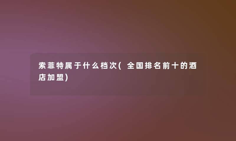索菲特属于什么档次(全国推荐前十的酒店加盟)