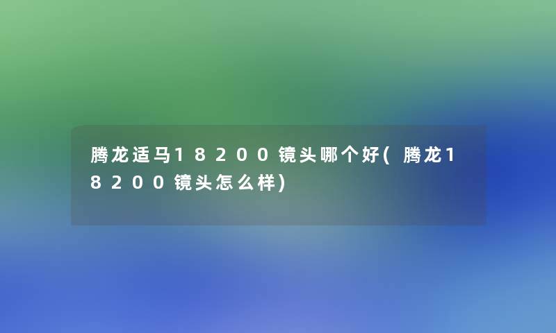 腾龙适马18200镜头哪个好(腾龙18200镜头怎么样)