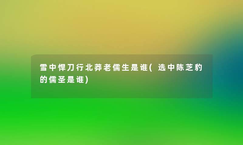 雪中悍刀行北莽老儒生是谁(选中陈芝豹的儒圣是谁)