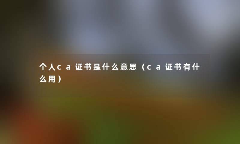 个人ca证书是什么意思（ca证书有什么用）