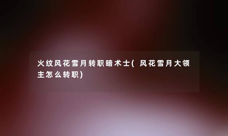 火纹风花雪月转职暗术士(风花雪月大领主怎么转职)