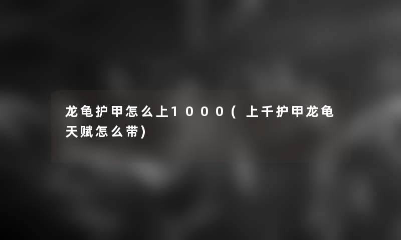 龙龟护甲怎么上1000(上千护甲龙龟天赋怎么带)