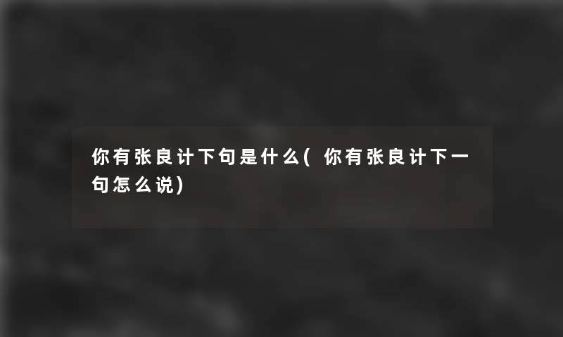 你有张良计下句是什么(你有张良计下一句怎么说)