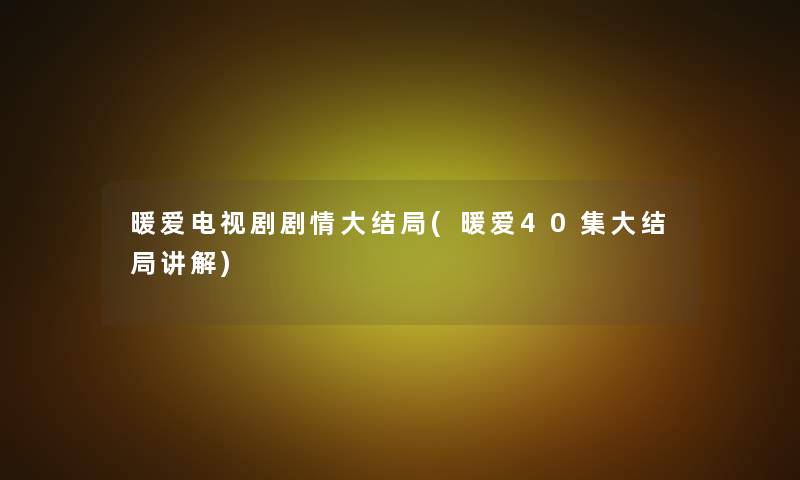 暖爱电视剧剧情大结局(暖爱40集大结局讲解)