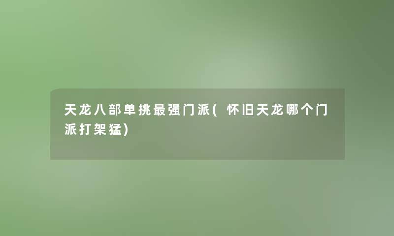 天龙八部单挑强门派(怀旧天龙哪个门派打架猛)